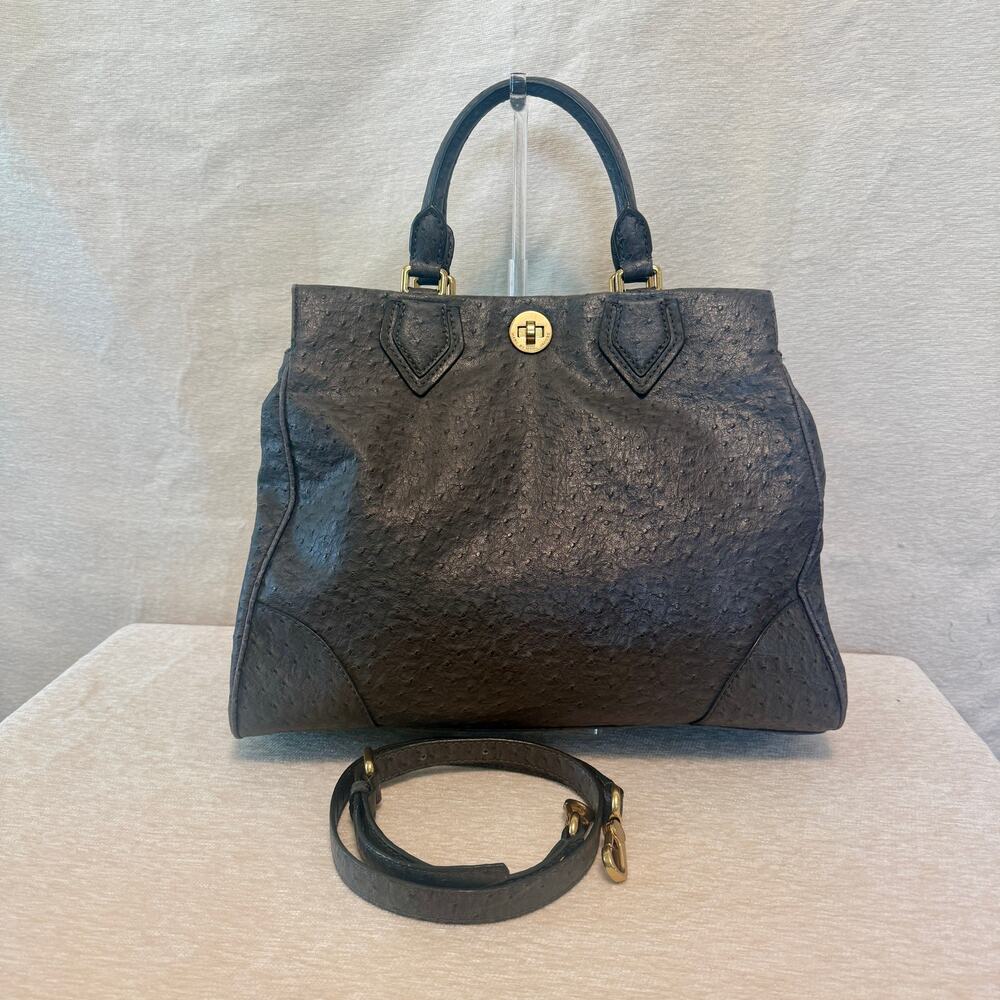 Marc by Marc Jacobs Ozzie Ostrich Embossed Satchel Crossbody Bag - Charcoal Grey